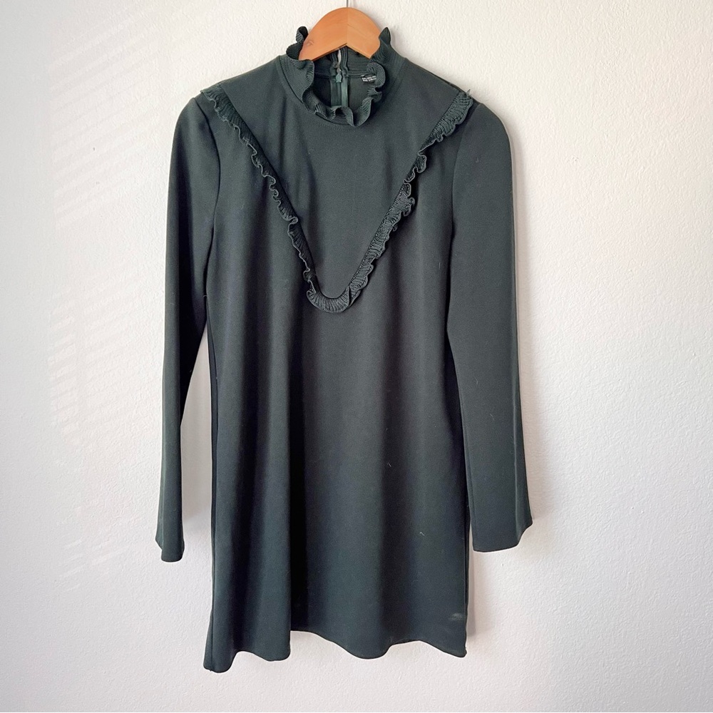 Zara Forest Green Ruffle Long Sleeve Dress Sz L